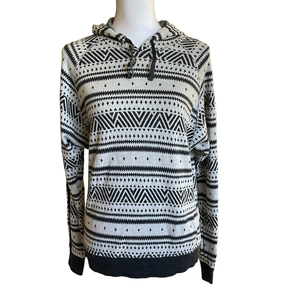 Icebreaker Pullover Sweater Hoodie Womens 100% Merino Wool Tribal Pattern